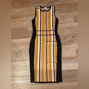 New York & Company Sleeveless Stripe Sheath Dress - Yellow Pink Black